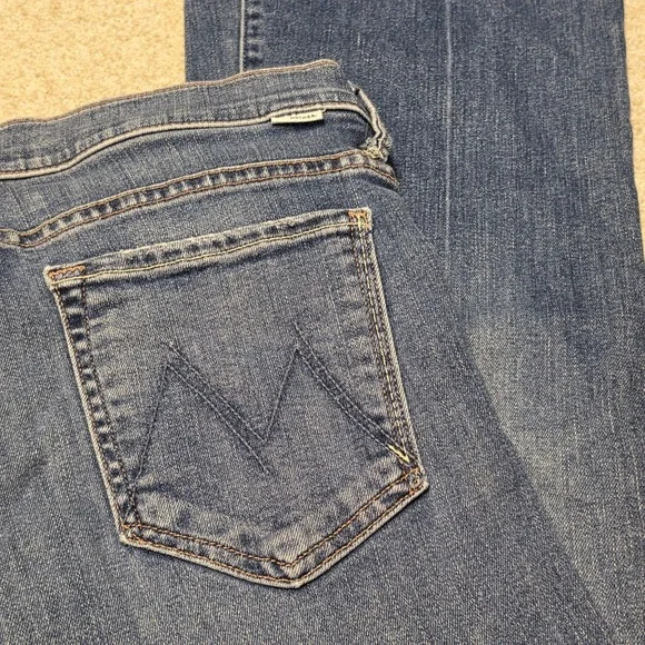 Mother The Weekender Fray Faded Flare Blue Walking On Coals Jeans 31x30 Raw Hem